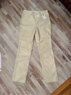 Good American Cream Straight-Leg leather pants